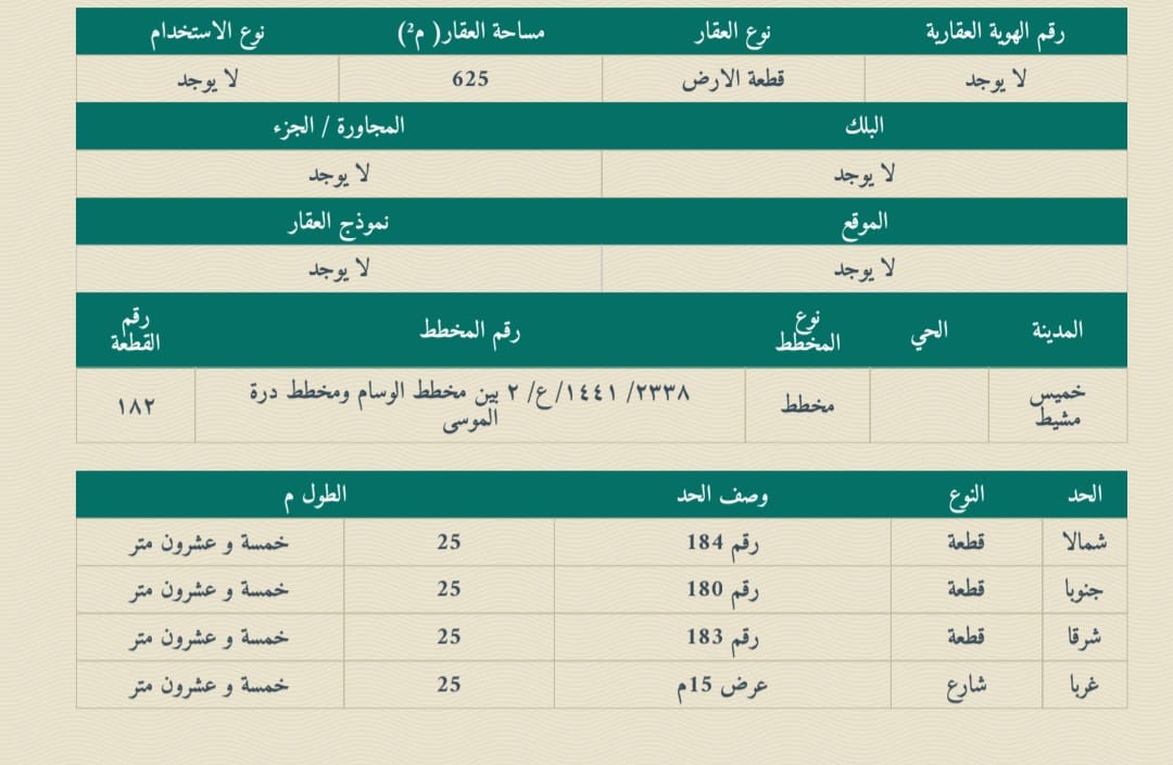 قطعة ارض حي الوسام